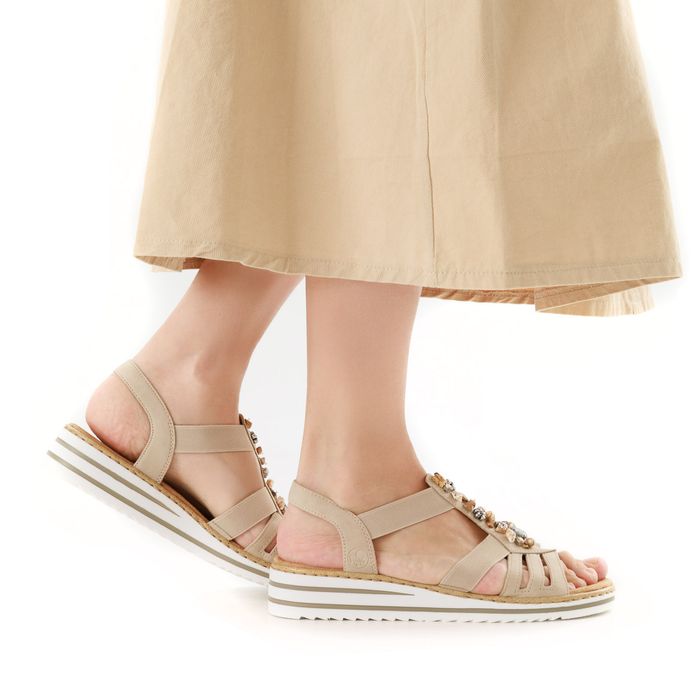 Бежевые босоножки Rieker V0649-62